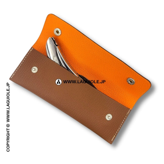 ソムリエナイフ用ラグジュアリーバイカラーレザーシース ブラウン/オレンジ