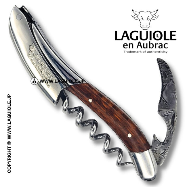 ラギオール ソムリエナイフ、スネークウッドハンドル、ダマスカス  