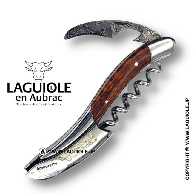 ラギオール ソムリエナイフ、スネークウッドハンドル、ダマスカスブレードエディション