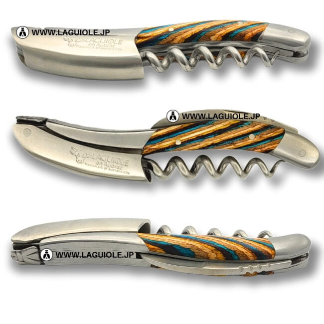 ラギオール ソムリエナイフ、ブラウン トリコロール象嵌ハンドル