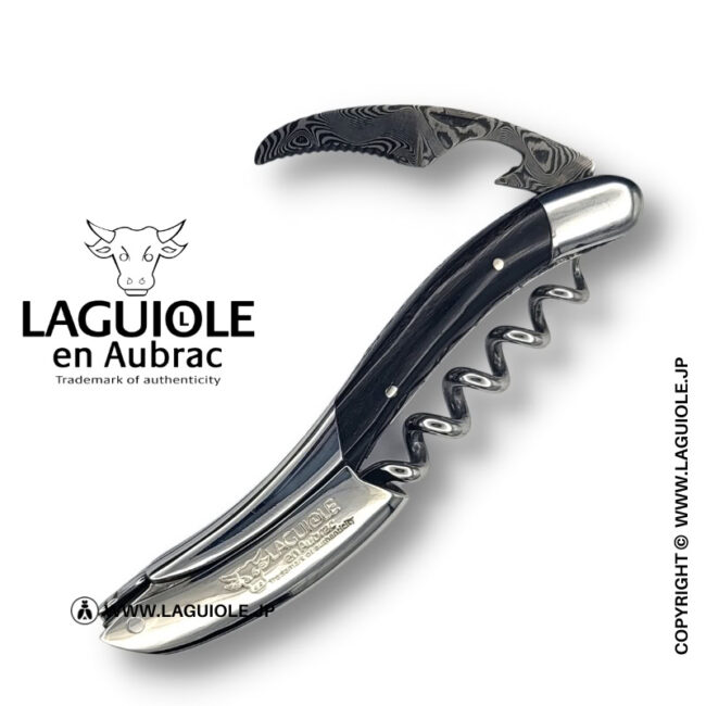 ラギオール ソムリエナイフ、バッファローホーンハンドル、ダマスカスブレードエディション