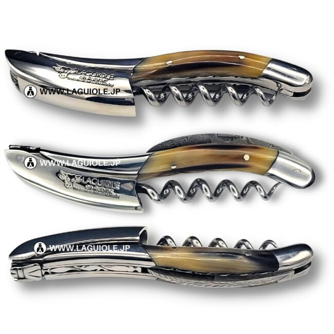 ラギオール ソムリエナイフ、ビーフホーンハンドル、ダマスカスブレードエディション