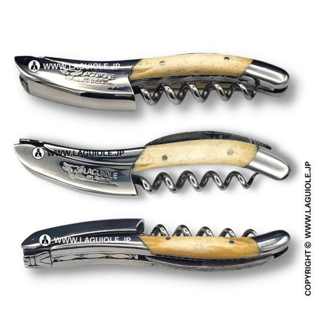 ラギオール ソムリエナイフ、ビーフボーンハンドル、ダマスカスブレードエディション