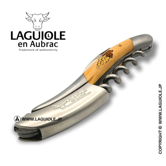 ラギオール ソムリエナイフ、ブドウ象嵌細工とジュニパーウッドハンドル