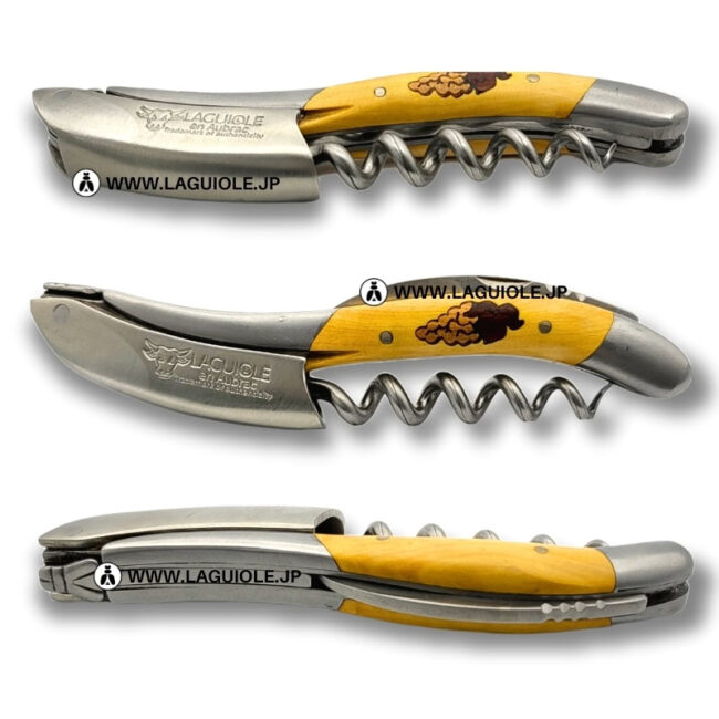 ラギオール ソムリエナイフ、ブドウ象嵌細工とツゲハンドル