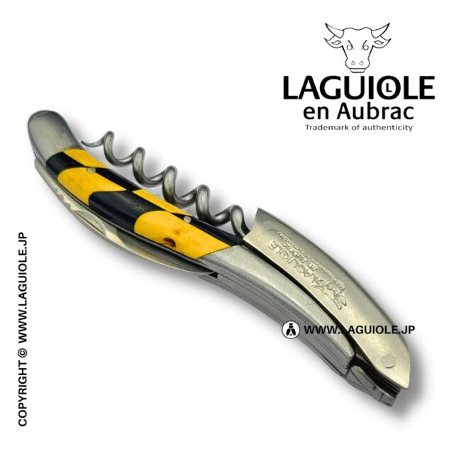 ラギオール ソムリエナイフ、市松模様の象眼細工 ボックスウッド＆エボニーウッドハンドル