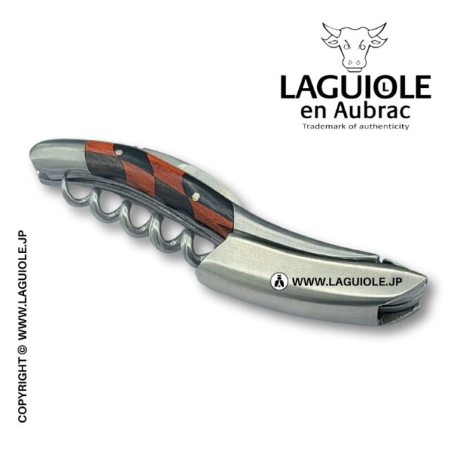 ラギオール ソムリエナイフ、市松模様の象眼細工 レッドハートウッド＆エボニーウッドハンドル