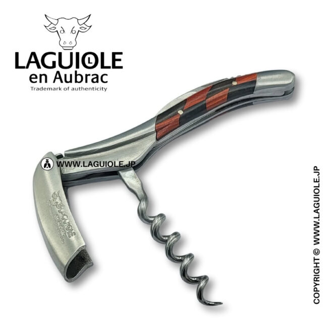 ラギオール ソムリエナイフ、市松模様の象眼細工 レッドハートウッド＆エボニーウッドハンドル