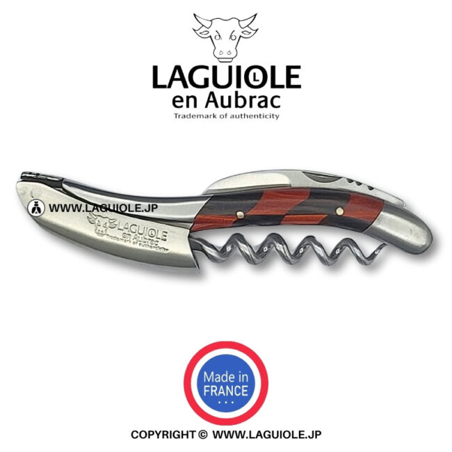 ラギオール ソムリエナイフ、市松模様の象眼細工 レッドハートウッド＆エボニーウッドハンドル