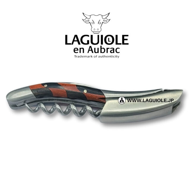 ラギオール ソムリエナイフ、市松模様の象眼細工 レッドハートウッド＆エボニーウッドハンドル